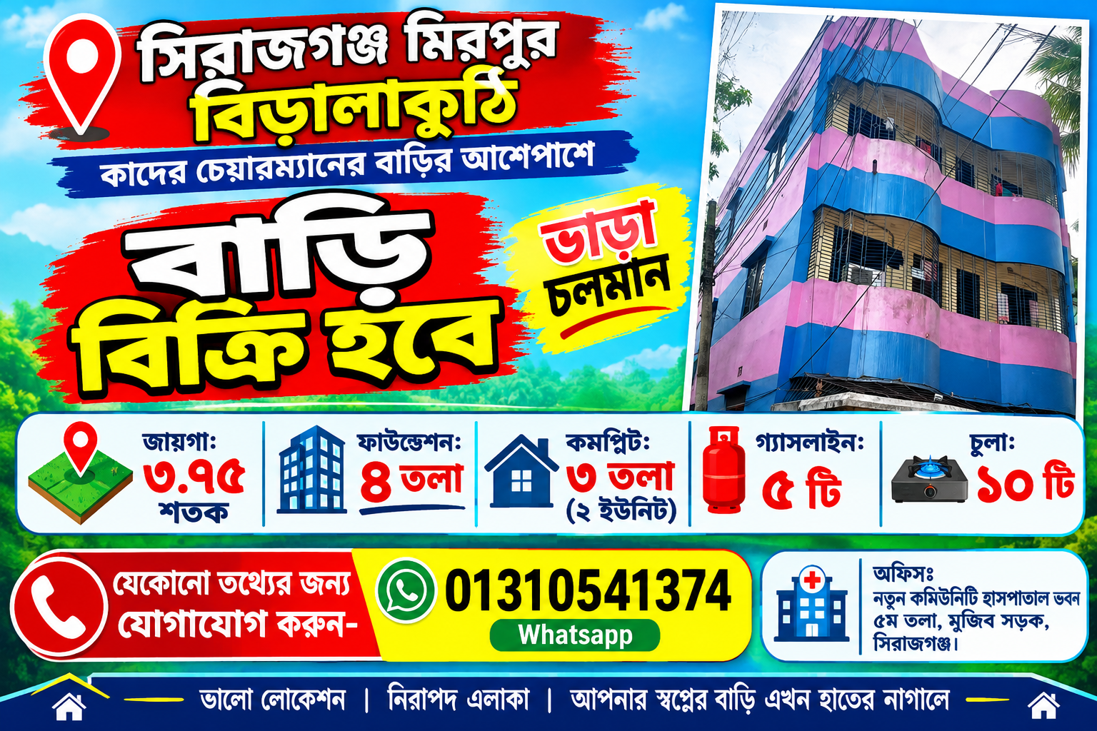 মিরপুর বিড়ালাকুঠিতে ৪ তলা ফাউন্ডেশন ১তলা কমপ্লিট বাড়ি বিক্রি হবে!