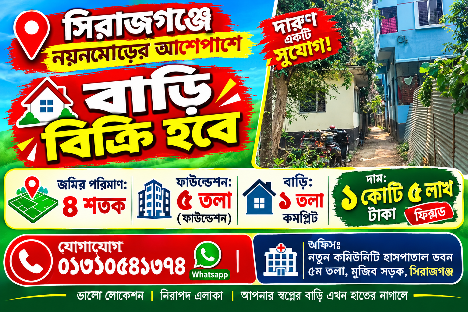সয়াধানগড়া আশেপাশে ৫ তলা ফাউন্ডেশন ১ তলা কমপ্লিট ৪ শতক জমিসহ বাড়ি বিক্রি!
