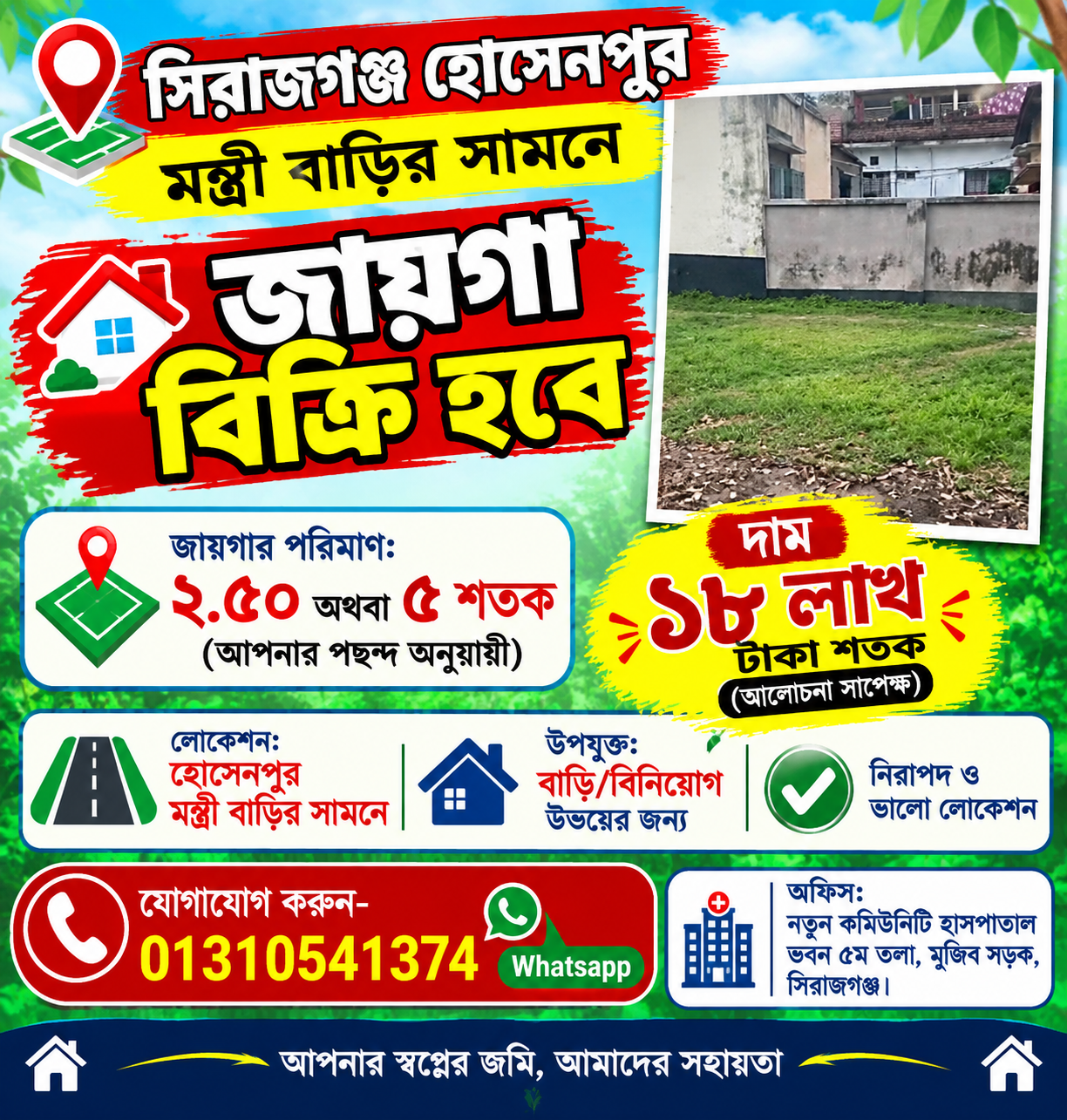 হোসেনপুর মন্ত্রী বাড়ির সামনে ২.৫০ বা ৫ শতক জায়গা বিক্রি!